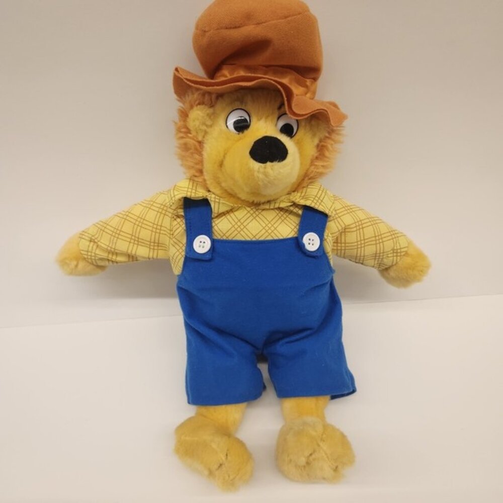 Vintage Berenstain Bears Farmer Brother Plush Toy in Overalls and Hat